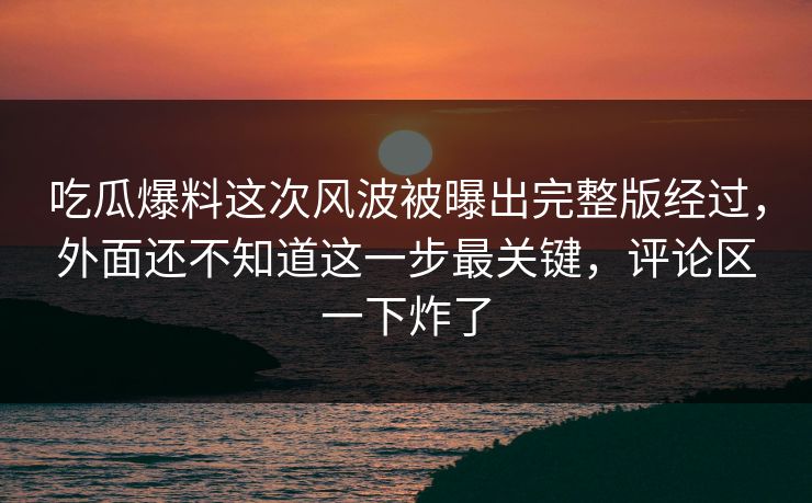 吃瓜爆料这次风波被曝出完整版经过，外面还不知道这一步最关键，评论区一下炸了